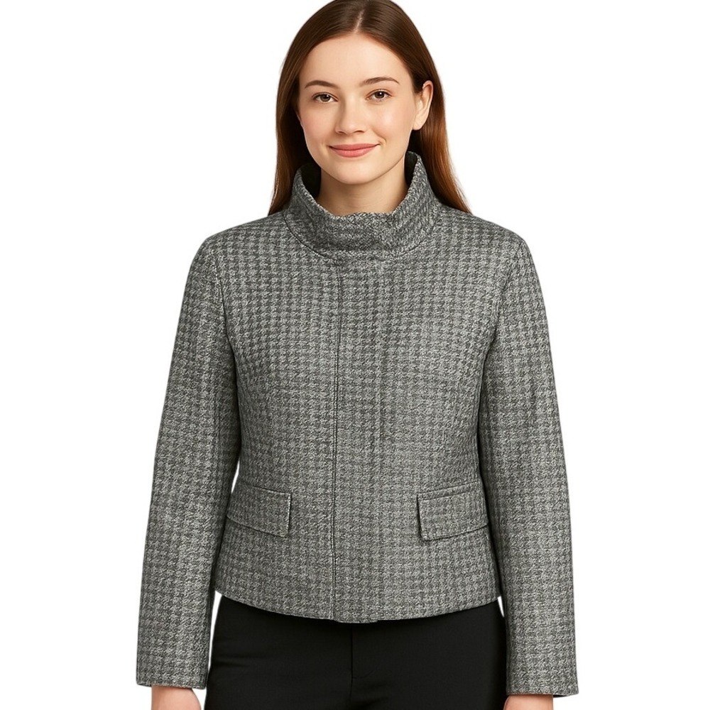 Vintage Coldwater Creek Jacket Size 8P‎ Gray Houndstooth Classic Collared Chic